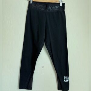 PINK Victoria’s Secret High Rise Waistband Black Stretch Capris Pink Nation M